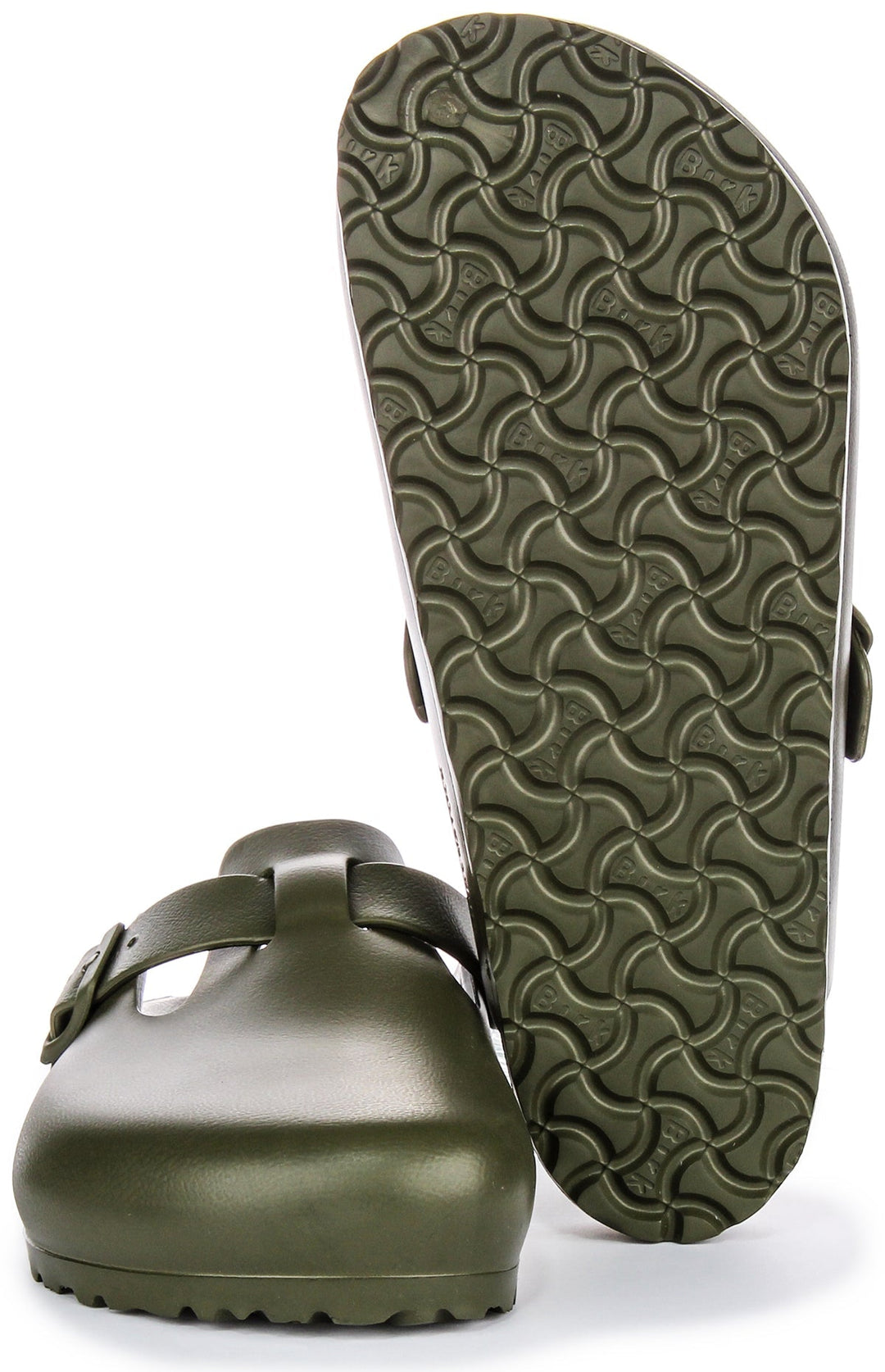 Birkenstock Boston EVA Sabots en Caoutchouc EVA de Haute Qualité et Neutre en Odeur Kaki