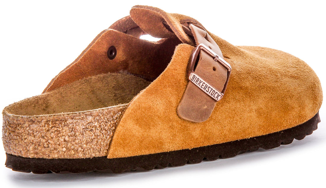 Birkenstock Boston Braided Elegant Pin Sandales Élégantes en Cuir Suédé Mink