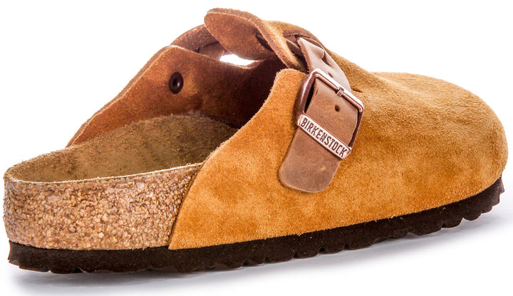 Birkenstock Boston Braided Elegant Pin Sandales Élégantes en Cuir Suédé Mink