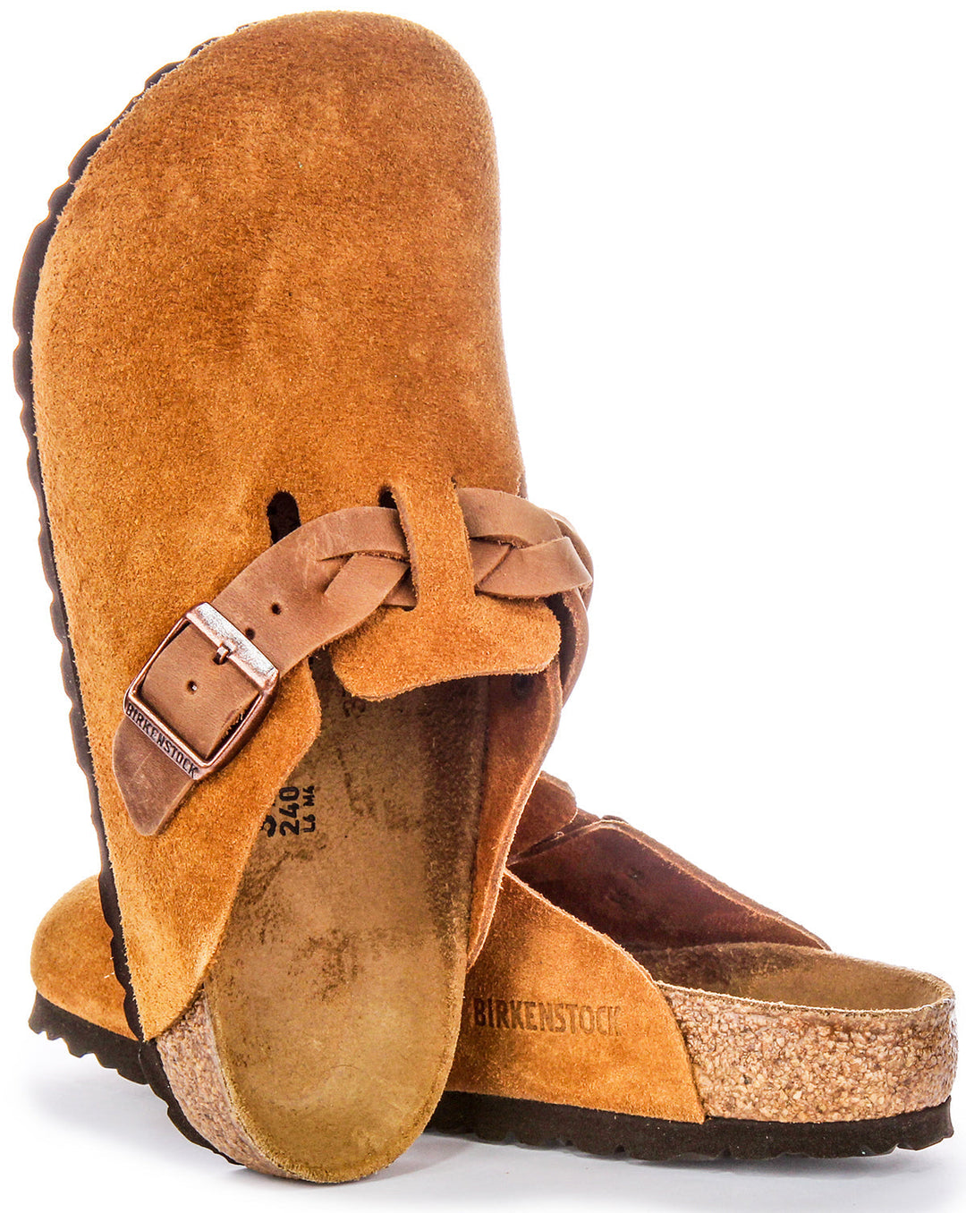 Birkenstock Boston Braided Elegant Pin Sandales Élégantes en Cuir Suédé Mink