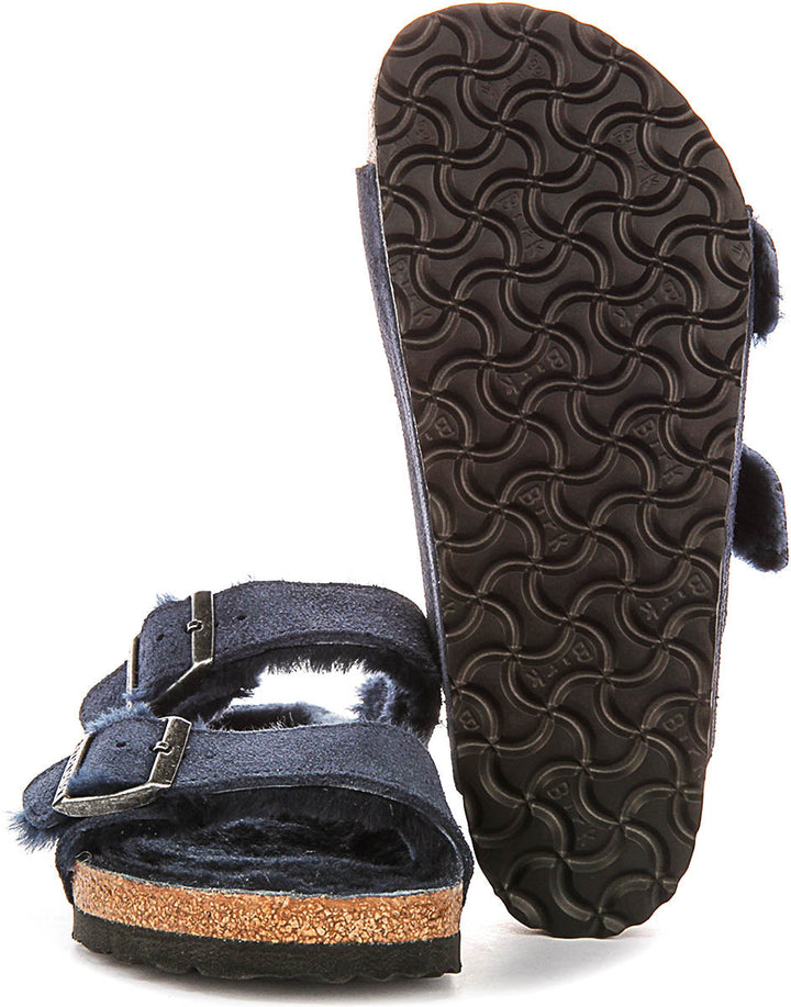 Birkenstock Arizon Shearling In Navy For Women | Regular Fit