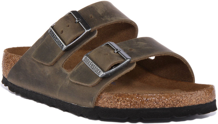 Birkenstock Arizona Sandale à deux brides en cuir nubuck huilé poure en olive