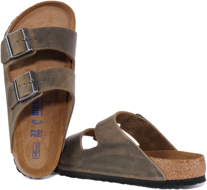 Birkenstock Arizona Sandale à deux brides en cuir nubuck huilé poure en olive