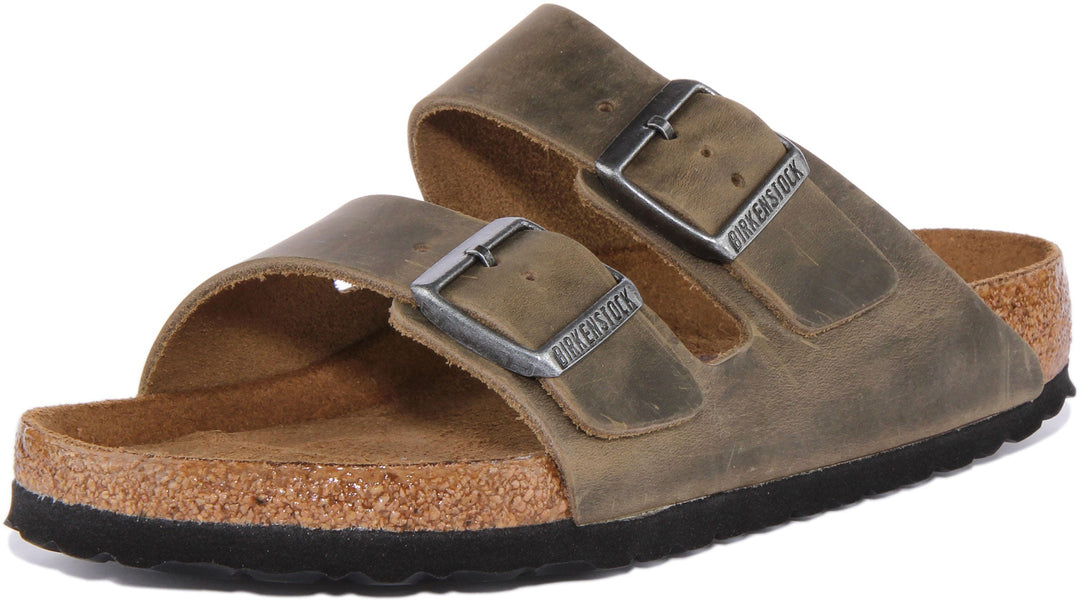 Birkenstock Arizona Sandale à deux brides en cuir nubuck huilé poure en olive