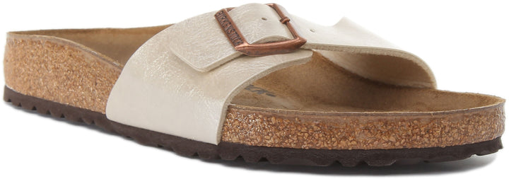Birkenstock Madrid Sandales Birko Flor à lanière unique gracieux perle pour femmes en blanc
