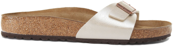 Birkenstock Madrid Sandales Birko Flor à lanière unique gracieux perle pour femmes en blanc
