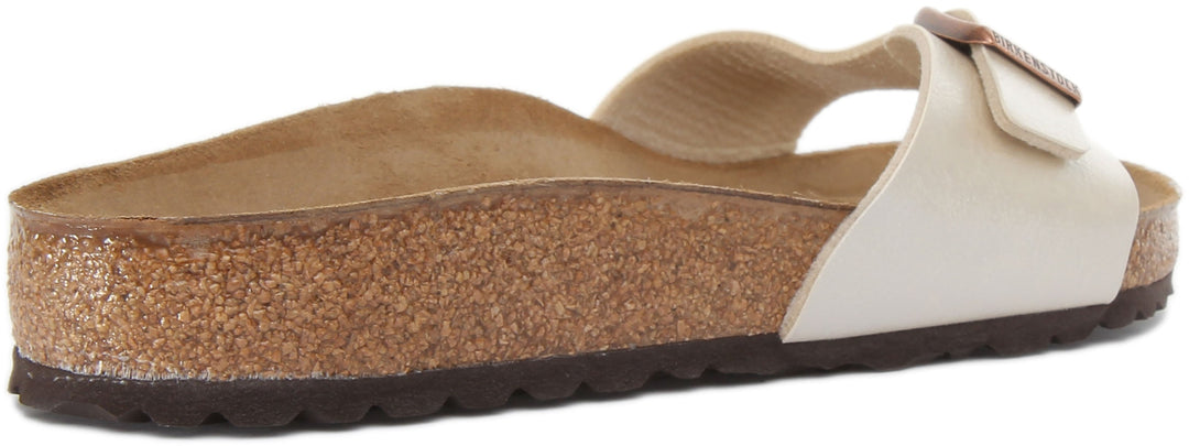 Birkenstock Madrid Sandales Birko Flor à lanière unique gracieux perle pour femmes en blanc