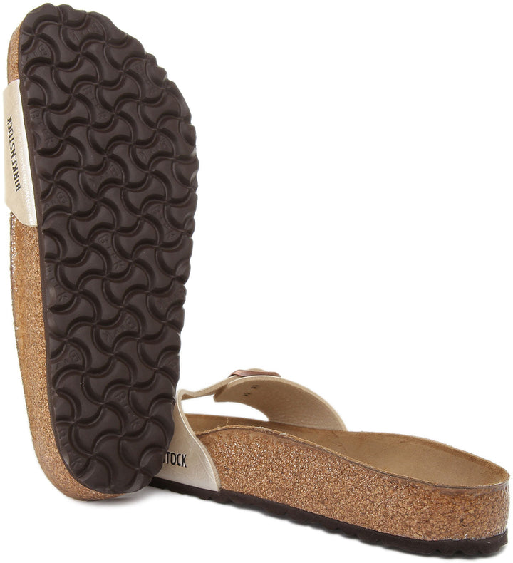 Birkenstock Madrid Sandales Birko Flor à lanière unique gracieux perle pour femmes en blanc