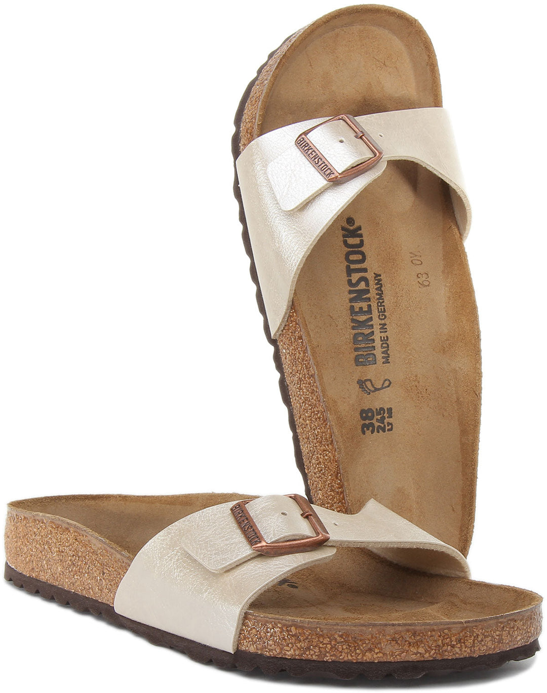 Birkenstock Madrid Sandales Birko Flor à lanière unique gracieux perle pour femmes en blanc