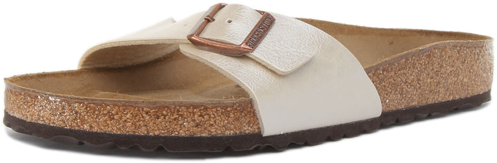Birkenstock Madrid Sandales Birko Flor à lanière unique gracieux perle pour femmes en blanc