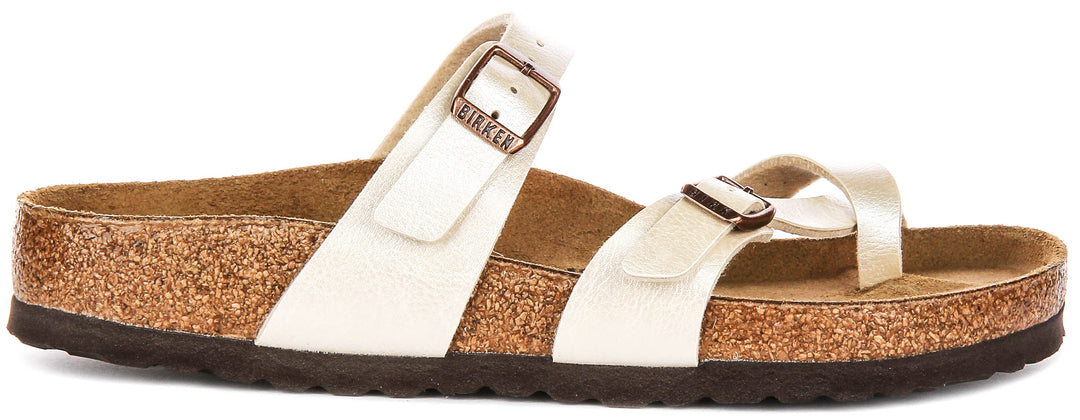 Birkenstock Mayari Sandale électrique à lanières métalliques pour femmes en blanc perle