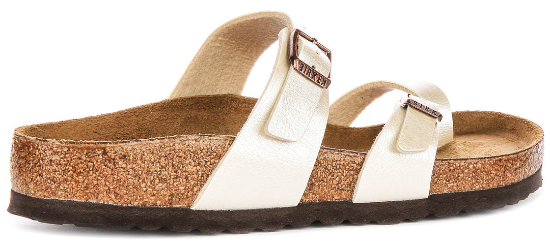 Birkenstock Mayari Sandale électrique à lanières métalliques pour femmes en blanc perle