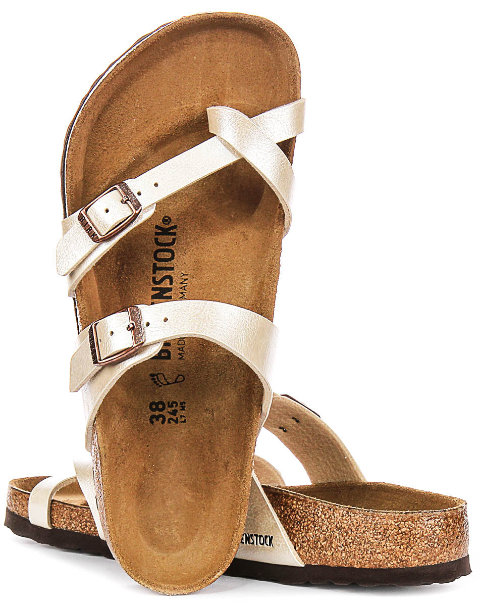 Birkenstock Mayari Sandale électrique à lanières métalliques pour femmes en blanc perle