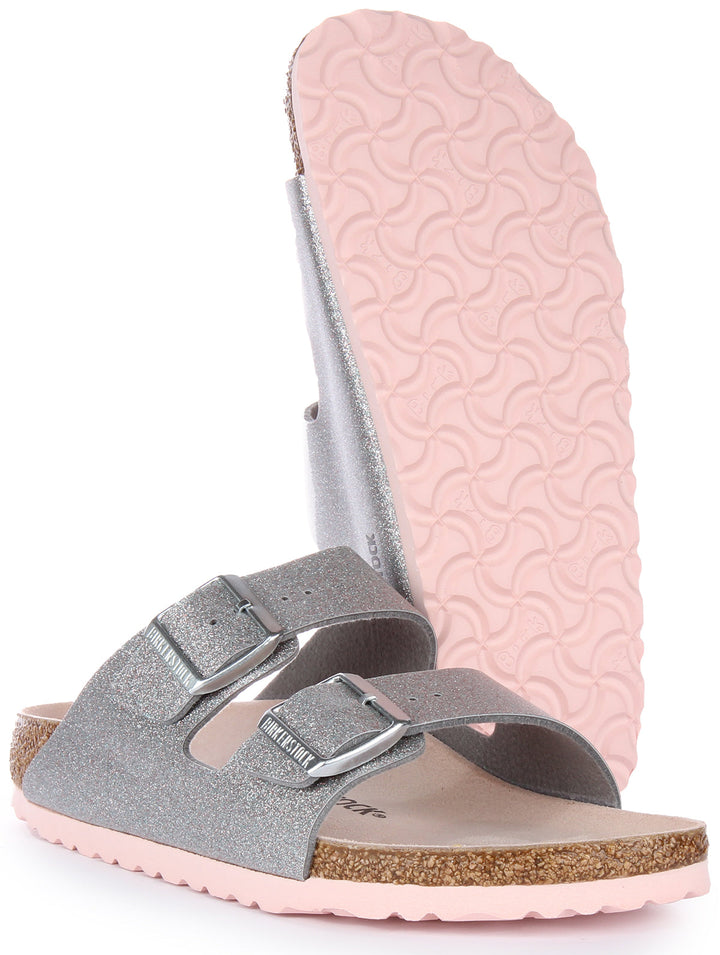 Birkenstock Arizona Sandale Birko Flor à double lanière poure en argent