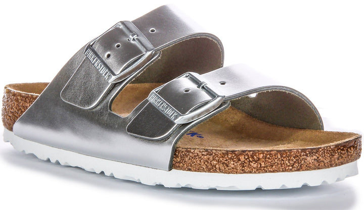 Birkenstock Two Adj Strap Arizona BS Sandales en cuir couleur argent
