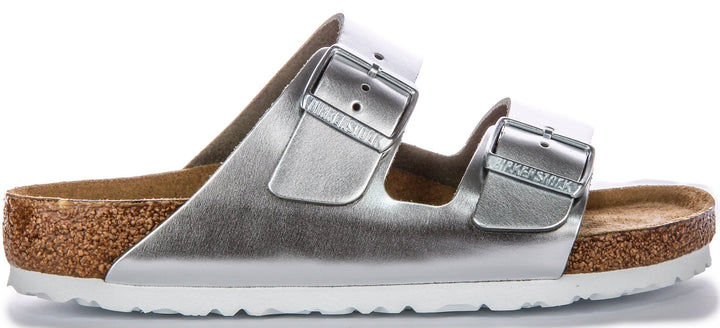 Birkenstock Two Adj Strap Arizona BS Sandales en cuir couleur argent