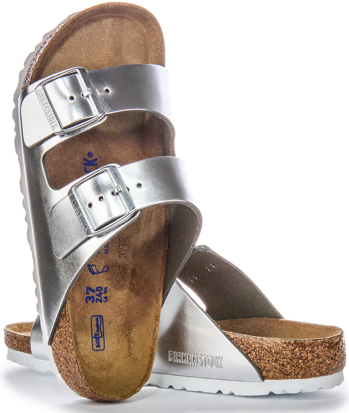 Birkenstock Two Adj Strap Arizona BS Sandales en cuir couleur argent