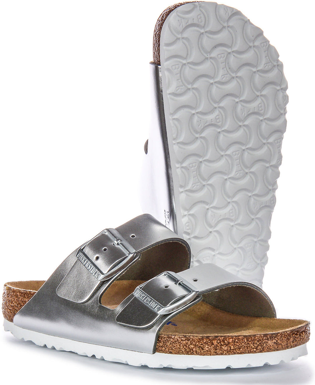 Birkenstock Two Adj Strap Arizona BS Sandales en cuir couleur argent