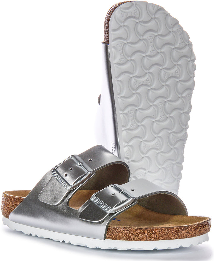Birkenstock Two Adj Strap Arizona BS Sandales en cuir couleur argent