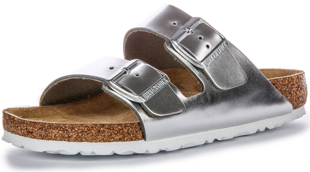 Birkenstock Two Adj Strap Arizona BS Sandales en cuir couleur argent