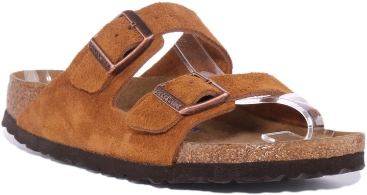 Birkenstock Arizona SBF Sandale en cuir suédé à 2 lanières pour femmes en tan