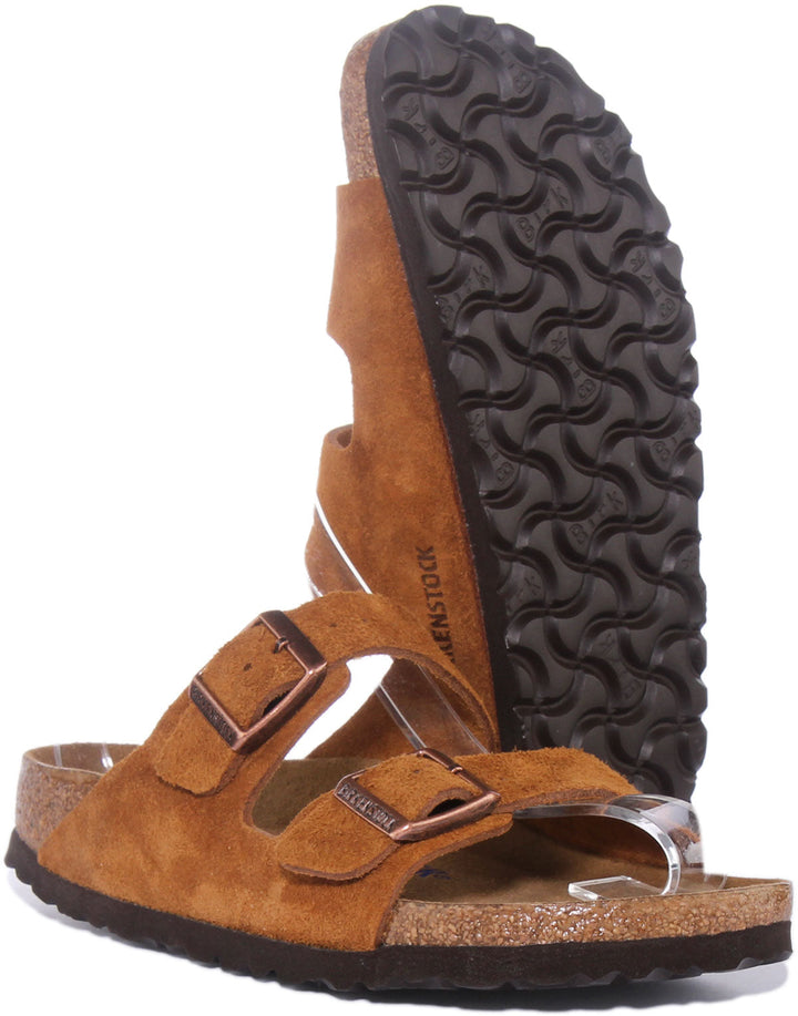 Birkenstock Arizona SBF Sandale en cuir suédé à 2 lanières pour femmes en tan