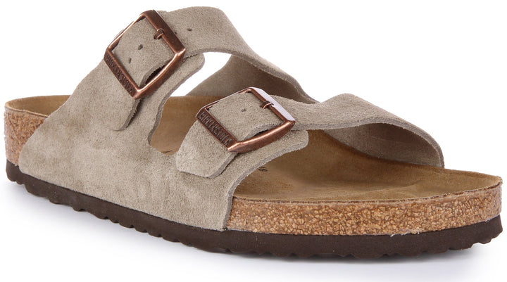 Birkenstock Arizona Sandale en cuir daim poure en taupe