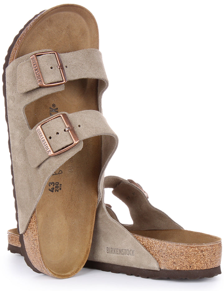 Birkenstock Arizona Sandale en cuir daim poure en taupe