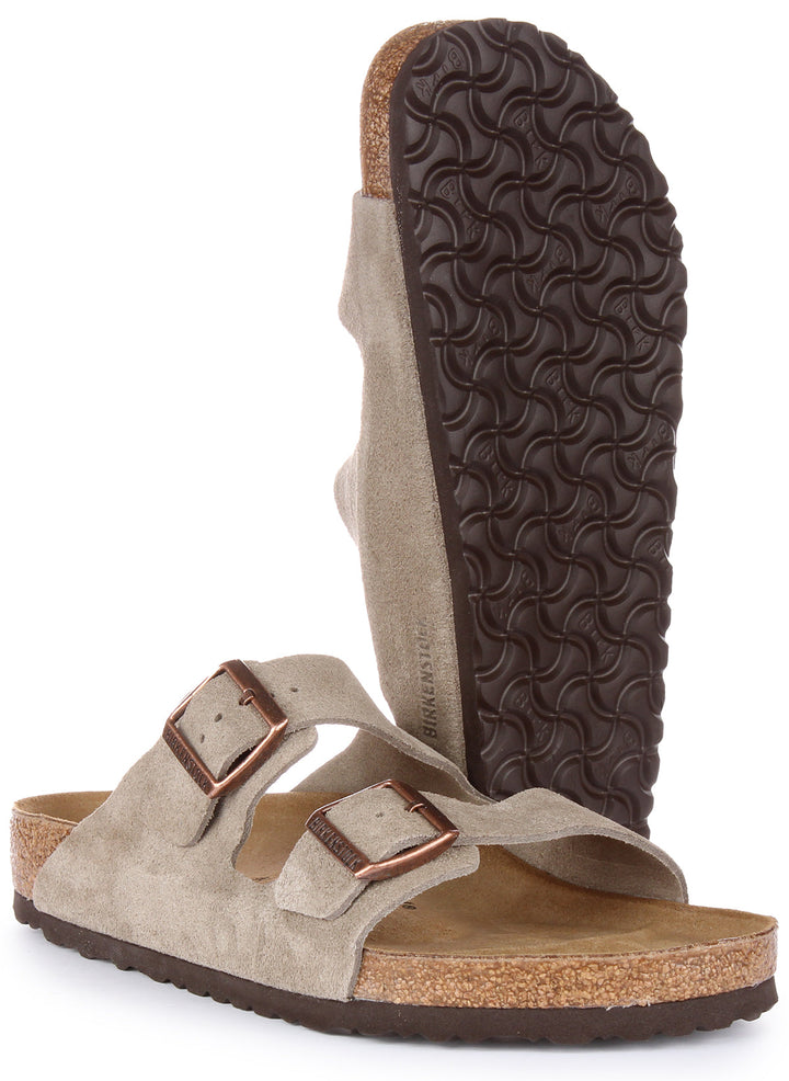 Birkenstock Arizona Sandale en cuir daim poure en taupe