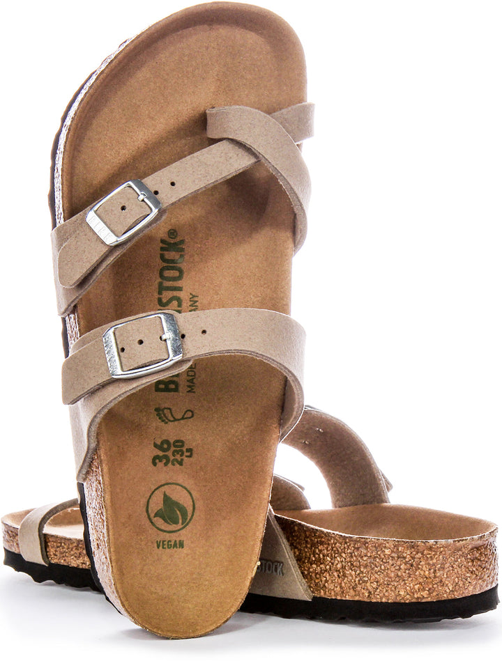 Birkenstock Mayari Sandales Véganes à Boucle d'Orteil en Taupe