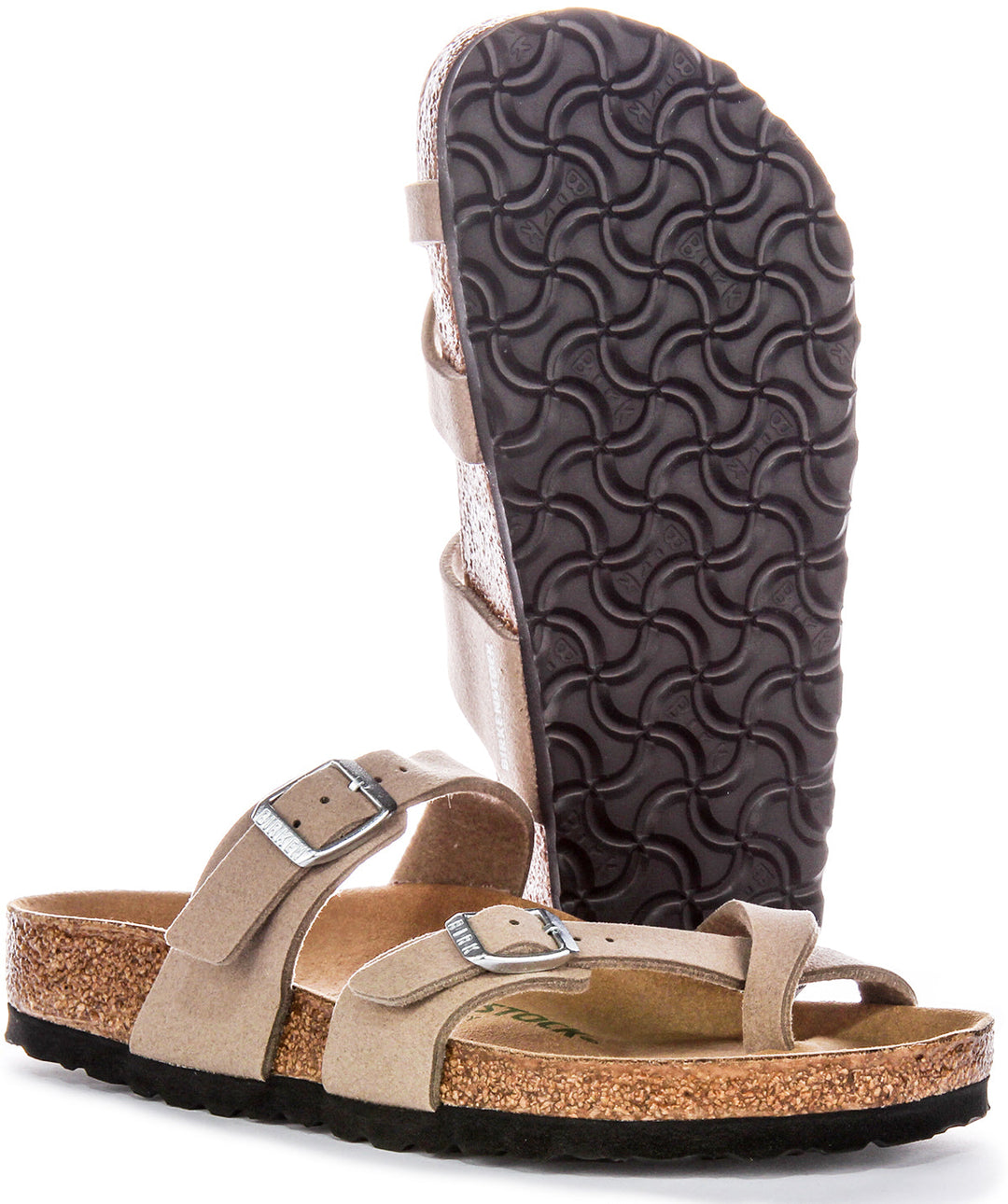 Birkenstock Mayari Sandales Véganes à Boucle d'Orteil en Taupe