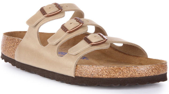 Birkenstock Florida Sandale en cuir huilé à trois lanières poure en tabac