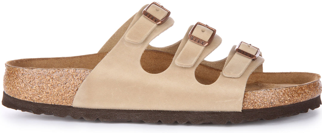 Birkenstock Florida Sandale en cuir huilé à trois lanières poure en tabac