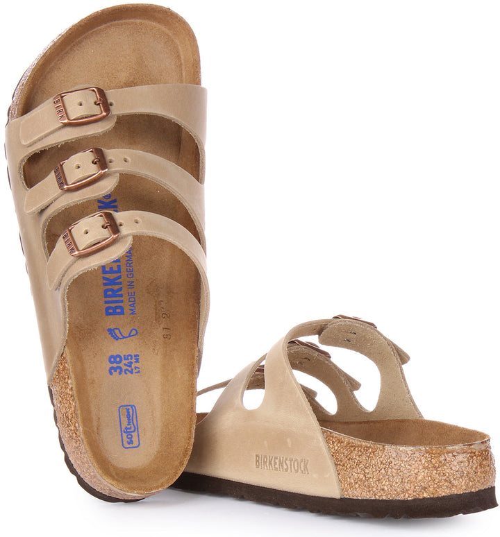 Birkenstock Florida Sandale en cuir huilé à trois lanières poure en tabac
