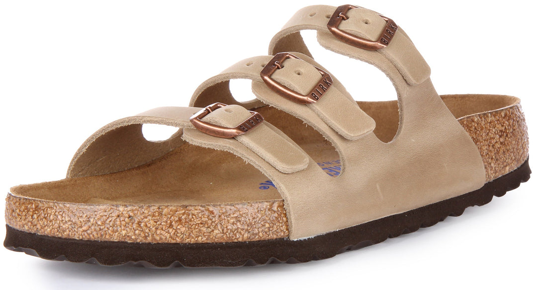 Birkenstock Florida Sandale en cuir huilé à trois lanières poure en tabac