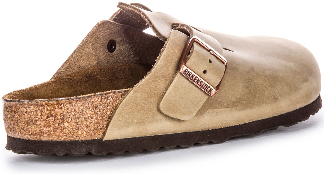 Birkenstock Boston BS Sabot à Grande Boucle Élégante en Cuir Huilé en Tabac