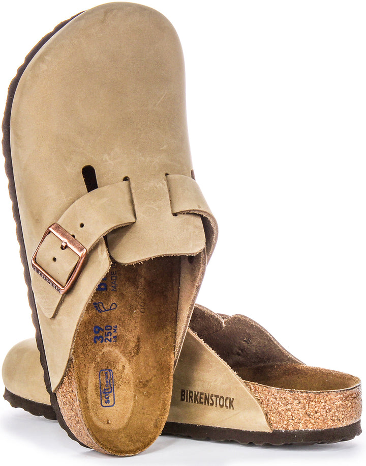 Birkenstock Boston BS Sabot à Grande Boucle Élégante en Cuir Huilé en Tabac