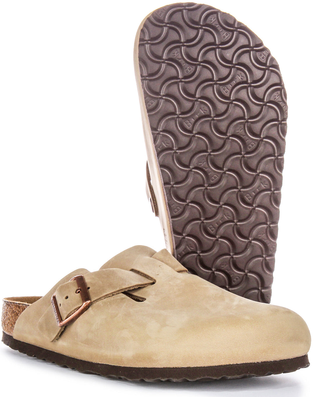 Birkenstock Boston BS Sabot à Grande Boucle Élégante en Cuir Huilé en Tabac